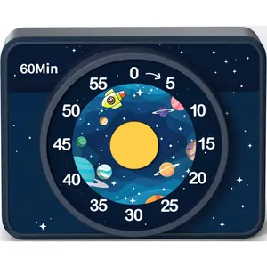 P-SO077 Lightweight Visual Timer for Kids - Cute Starry Sky Pattern, 60-Minute Countdown, Strong Magnet, Silent Time Management Tool, 2 AAA Batteries Included (Blue)