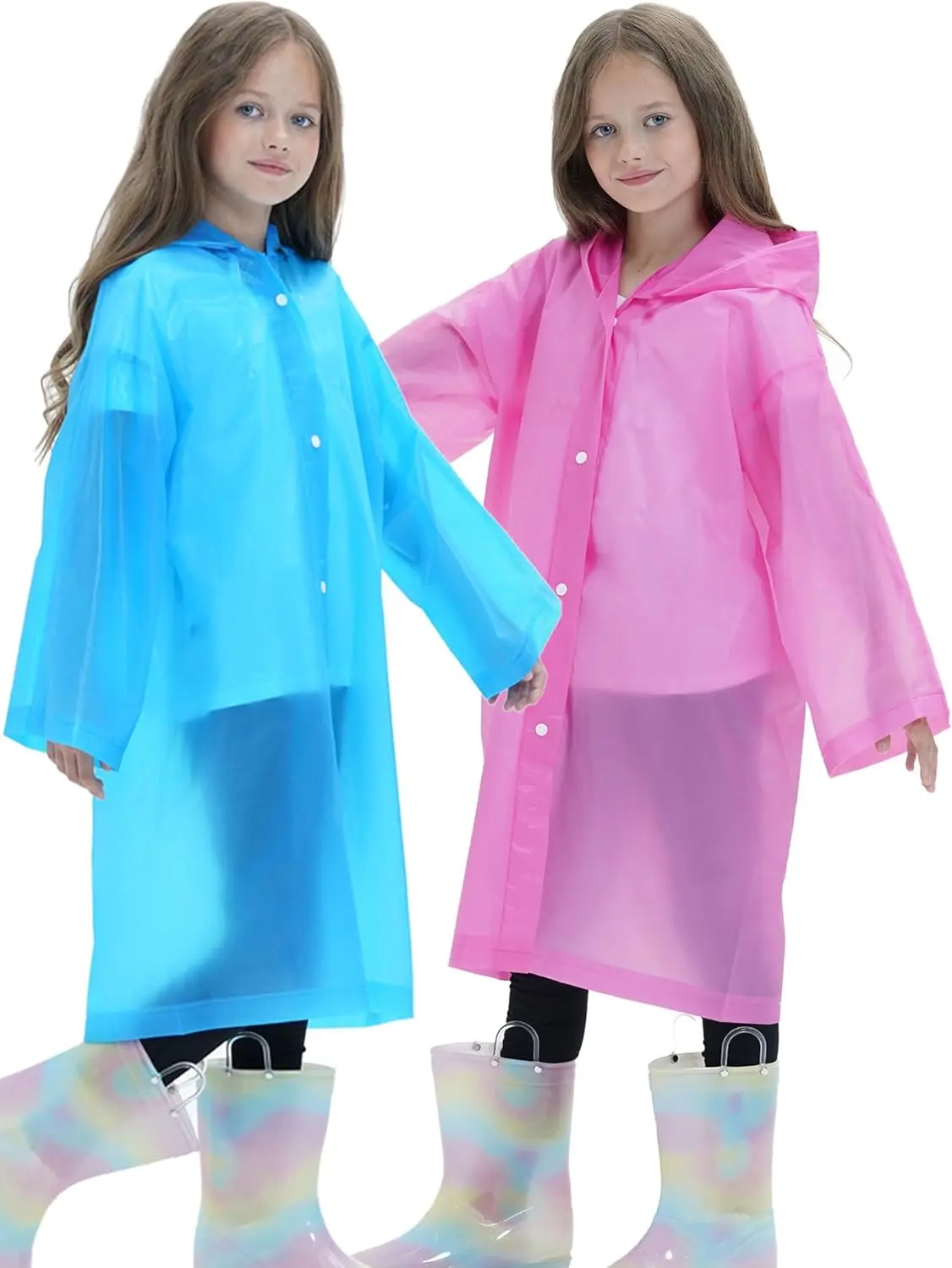 2 Pack Raincoats for ,   Rain Ponchos with Hood and Sleeves Rain Coats for Boys and Girls