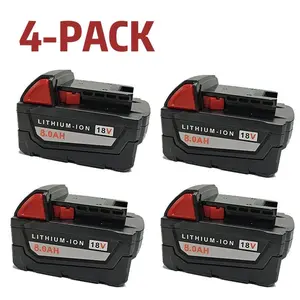 4-pack Milwaukee M18 lithium-ion replacement batteries, 18V/8Ah long-range high-capacity battery pack. Compatible models include 48-11-1890, 48-11-1860, etc. Suitable for gardening and construction tools.M18,Lithium,Replacement,Battery,Pack
