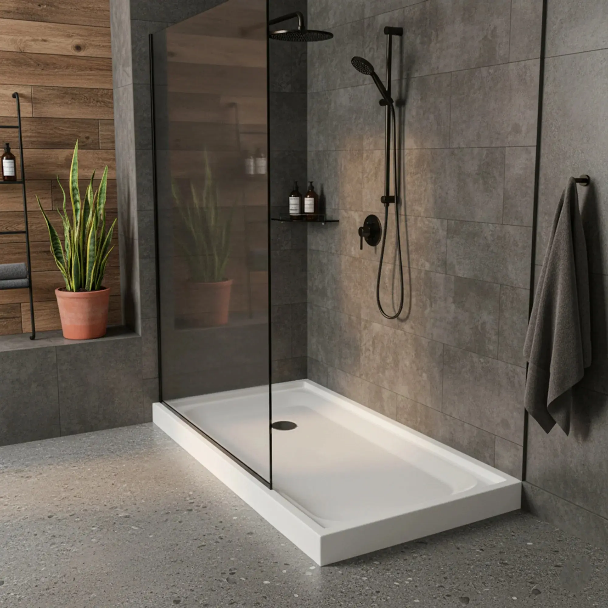 Shower Pans - Left Drain Single Threshold - Acrylic Shower Base and Fiberglass - 60 X 32 X 5.5