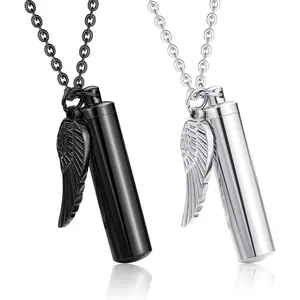 MILACOLATO 2Pcs Stainless Steel Memorial Keepsake Pendants with Angel Wing Charm Necklace for Cremation Jewelry