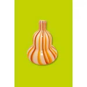 Vintage Orange Striped Handblown Murano Style Italian Art Glass Gourd Shaped  Vase