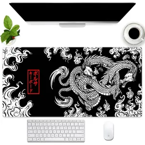 Cool Dragon Desk Pad Mat Black and White Mouse pad Extra XL Large Gaming Mousepad for Desk 24''X14'' Keyboard Pad Laptop Computer Mouse Keyboard Mat for Office Desk Decor