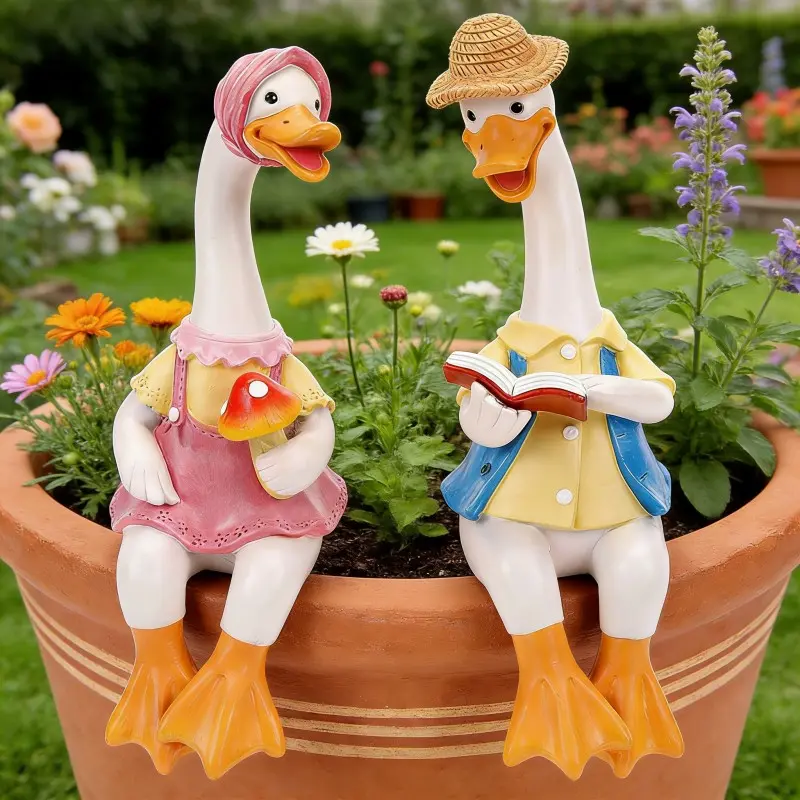 Garden Decoration Cartoon Duck Sculpture, Garden Sculptures Statues, Resin Animal Sculptures, Creative Resin Craft Outdoor Sitting Ornament, Garden Decorative Figurine, Garden Accessories, Exterior Decorative Statues
