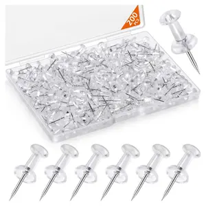 200 Pcs Push Pins Tacks, Thumb Tacks for Wall, Clear Plastic Head, Steel Point, Decorative Push Pins, Standard Thumb Tacks for Bulletin Board, Corkboard, Map, Calendar, Photo, Home, Office