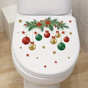 1PC Christmas Leaf Light Ball Toilet Sticker, 2023 Christmas Decoration Sticker, Bathroom Decoration Sticker, Detachable Waterproof Sticker, Toilet Lid Sticker, Toilet Lid Tile Sticker, Toilet Decoration Detachable Tile Sticker