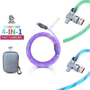 Mokongfu 120W 4 in 1 Charger Cable,LED Fast Charging Cable,Date Cable with USB A and Type C,works with most phones (Colorful/Bright and Blue/green)