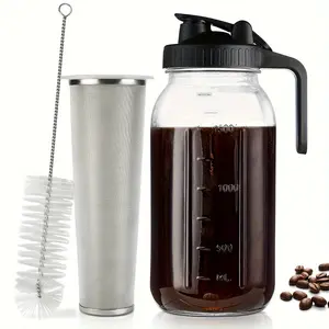 1/2 Gallon Cold Brew Coffee Maker Pitcher 64oz Glass Pitcher with Stainless Steel Filter, Handle & Lid, Leak-Proof Design, Ideal for Hot or Cold Water - Tea, Pots