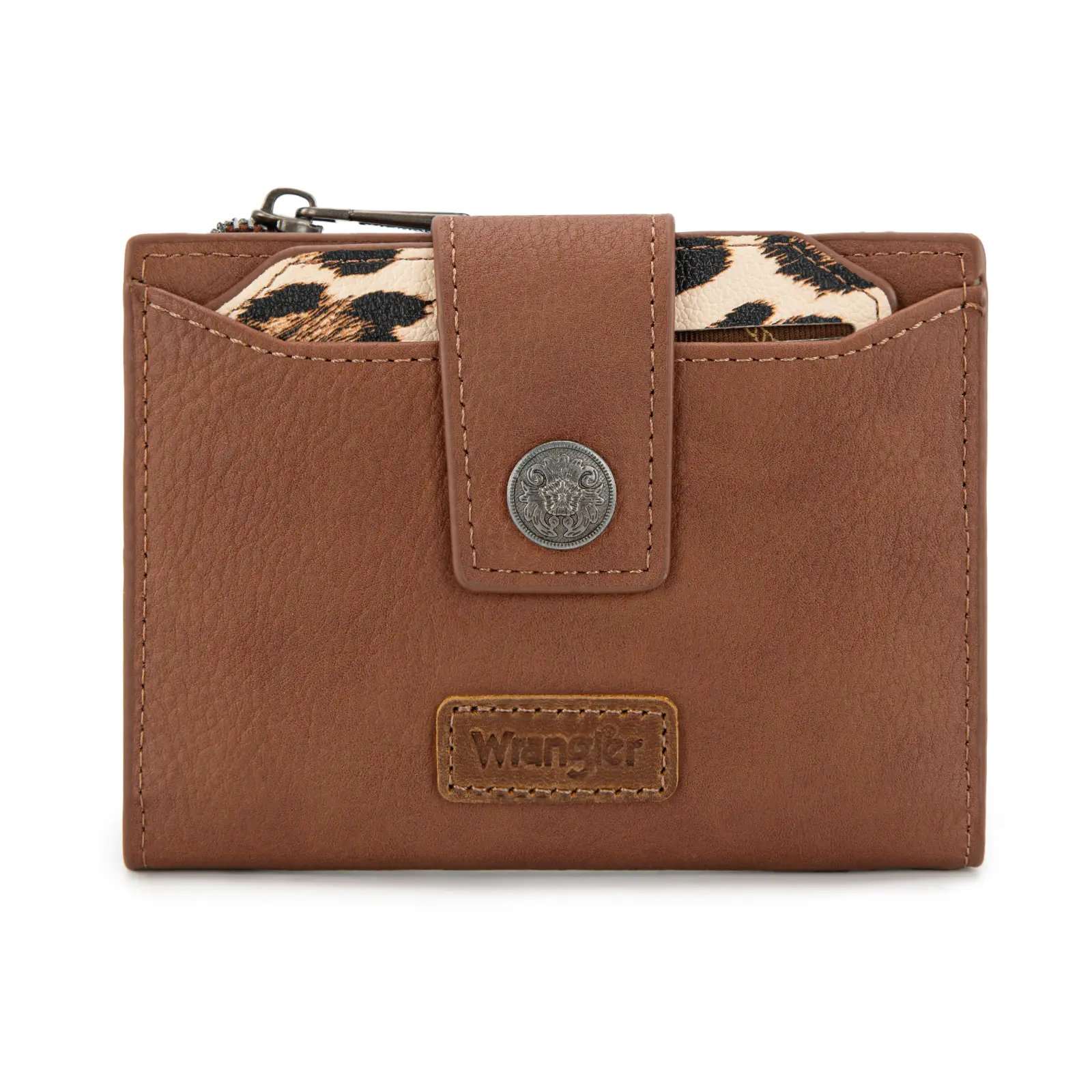 Wrangler Women's Small RFID Bifold Wallet, Compact Leopard Print Credit Card Holder with Removable ID Window