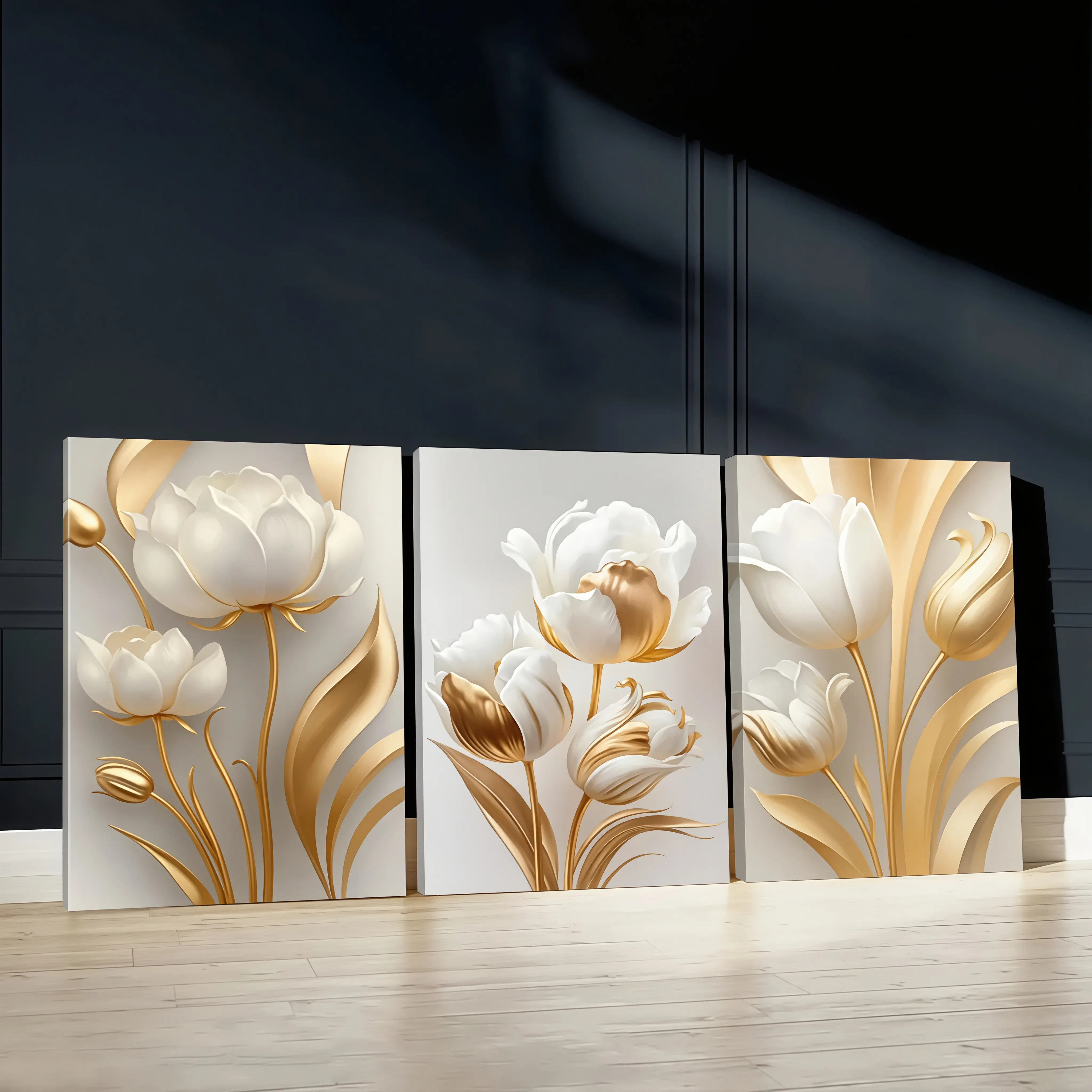 3pcs Wooden Wall Art, Poster, Spring Theme Art Prints, Floral Abstract Design, Flower, Home Decor, Aesthetic Wall Decor, Modern Wall Paintings, Canvas Posters, Decor for Living Room, Bedroom, Housewarming Gift, Decorative Artwork, With Frame