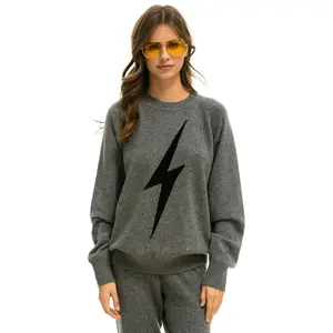 UNISEX BOLT CASHMERE LIGHT SWEATER - DEEP HEATHER // BLACK BOLT