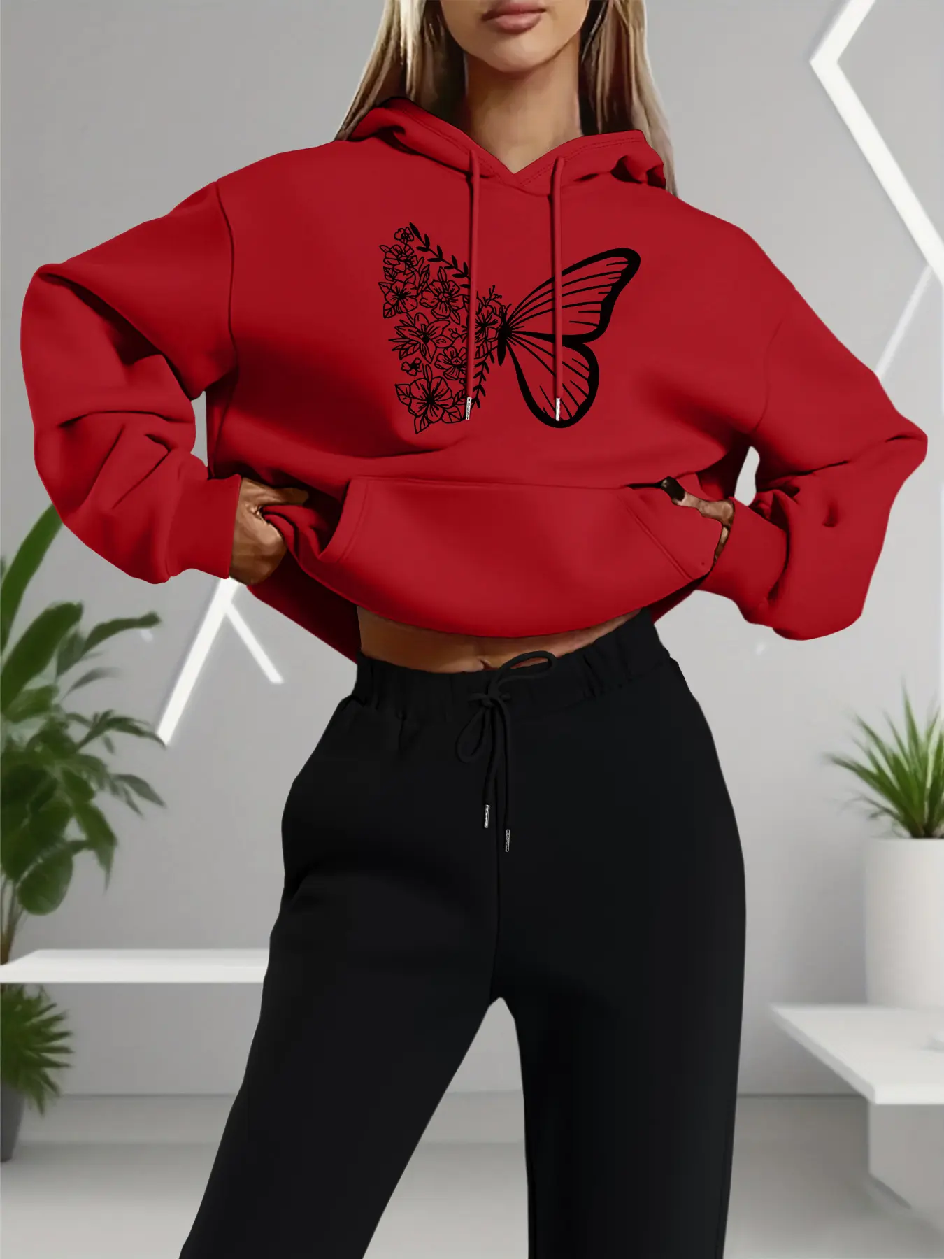 Women's Butterfly Print Hoodie & Jogger Pants Set, Casual Long Sleeve Sweatshirt, Spring & Fall Fashion, Two-Piece