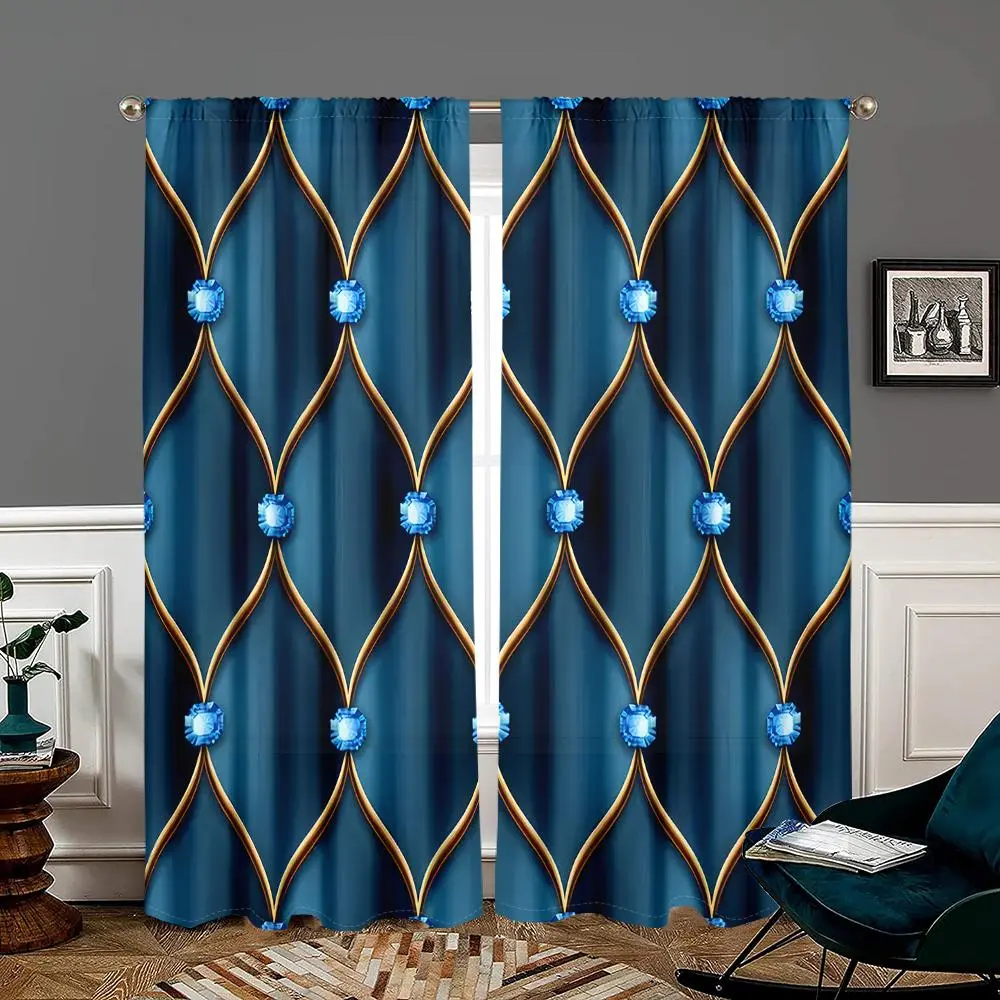 Geometric Pattern Curtain, 2 Counts Modern Art Semi Blackout Curtain, Home Decorative Curtain for Living Room Bedroom Kitchen Bathroom Study Room, Home Decoration Curtain, Window Drapes, Window Curtains