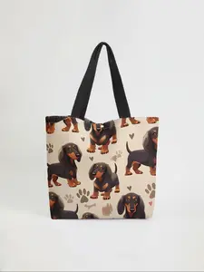 Dog Pattern Printed Casual Storage Bag, Night Scene Design, Stylish and Trendy, Fashionable Shopping Bag, Perfect for Everyday Shopping and Office Use