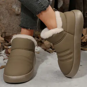 Ladies' Winter Snow Boots with Plush Fleece Lining - Comfortable Slip-On Indoor Outdoor Shoes