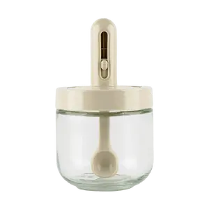 KAWASIMAYA 275ml All-in-One Seasoning Jar with Spoon & Lid - Airtight Salt Container, Spice Dispenser, Kitchen Storage Organizer