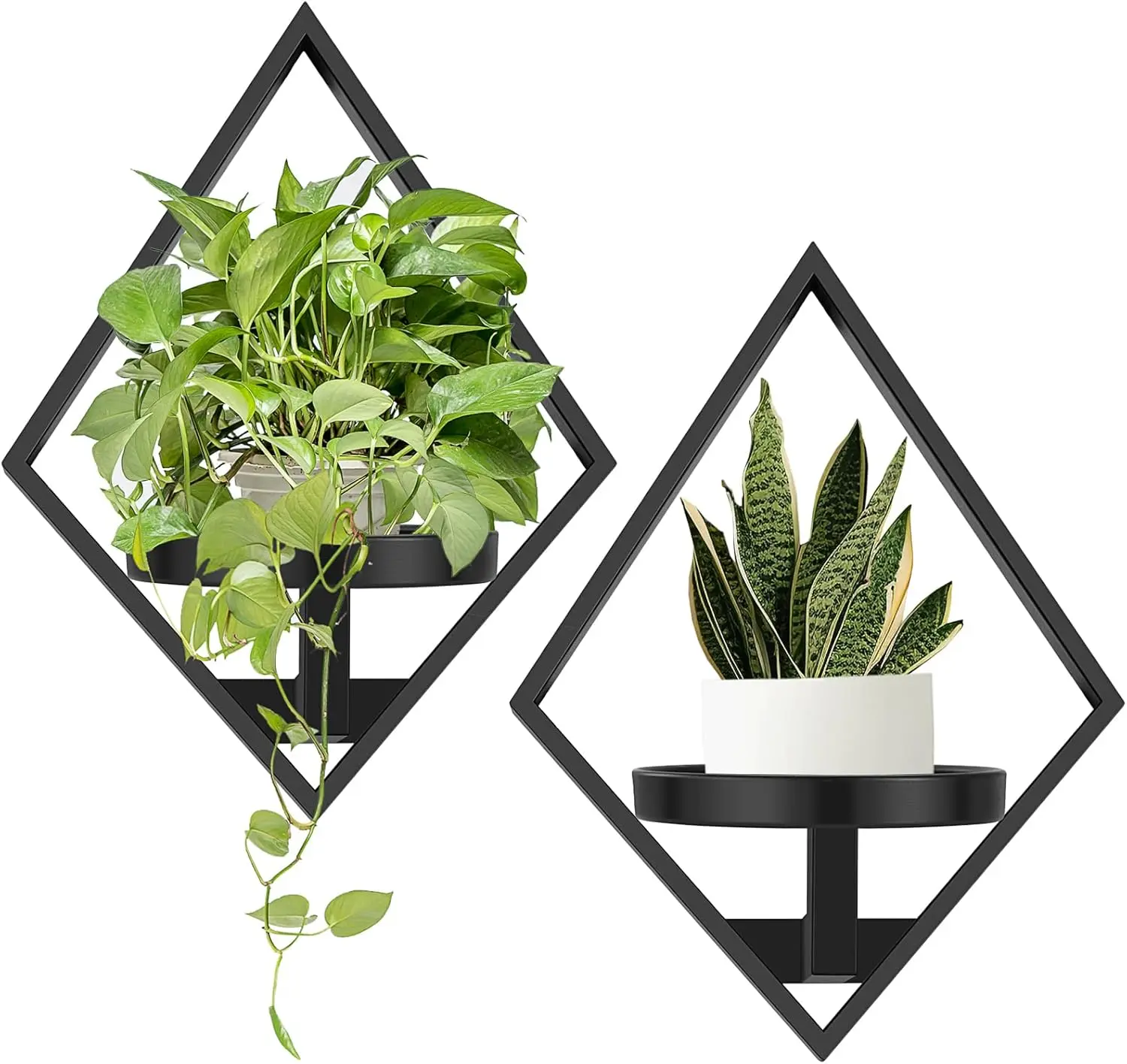 2-Pack Metal Wall Mount Floating Plant Hangers Shelf, 20lb Capacity Succulent Pot Window Hanging Baskets, Indoor Flower Pot Accessories (Up to 5.7 in) for Bedroom, Living Room