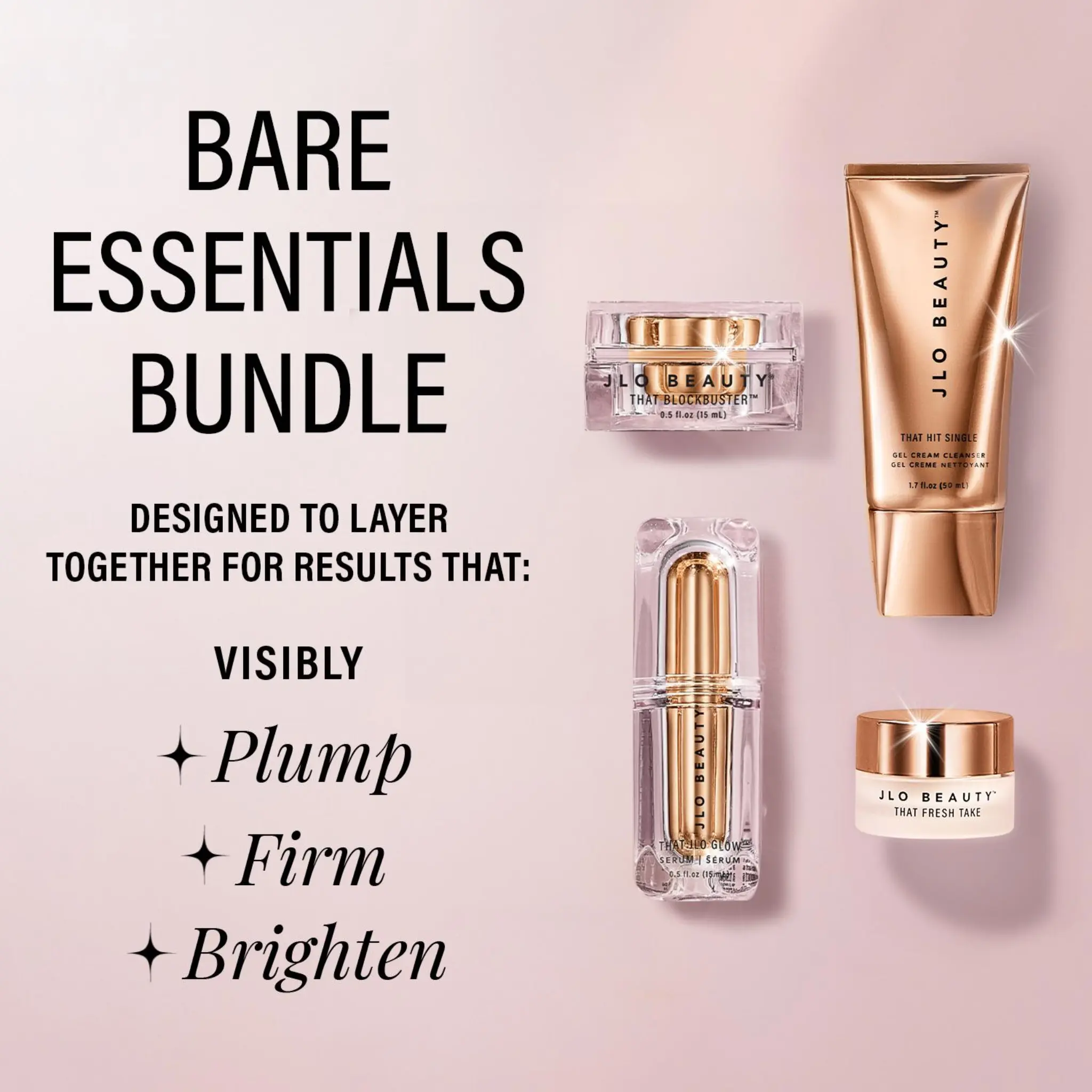 JLO BEAUTY Bare Essentials Luxury Skincare Bundle - TikTok Exclusive Best-Sellers, Includes Olive Cleanser, Hyaluronic Gel Serum, Tightening Mask, Radiance Moisturizer for Smooth Skin, No-Makeup Look, Women's Gifts, Cream, Skin Repair, Womens Gifts