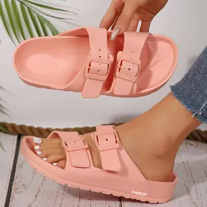 Women's Sandals Adjustable EVA Flat Non-slip Waterproof Sandals Comfortable Double Buckle Slippers Indoor Outdoor Shoes