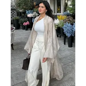 Women's Glossy Solid Batwing Sleeve Abaya without Hijab, Elegant Long Sleeve Open Front Abaya for Party Holiday Daily Wear, Summer Outfits 2024, Muslim Clothes for Women, Loose Abayas