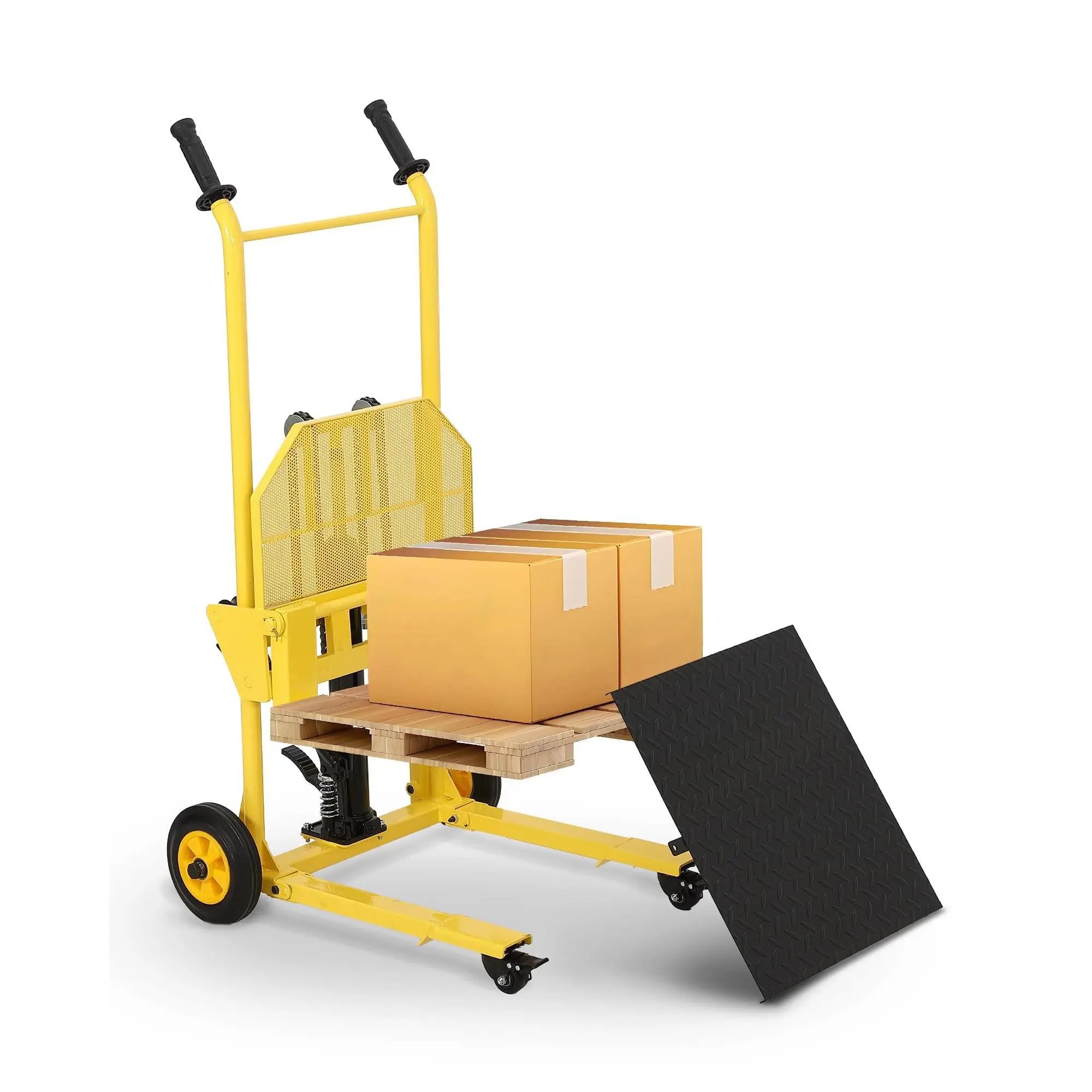 Garvee 2-in-1 Hydraulic Lifting Pallet Jack & Flatbed Cart, 200Kg Max Load Steel Platform Lift Table with Wheel, 91.4Cm Max Adjustable Height, Warehouse Unloading Hand Truck with Spring to Reduce Wear