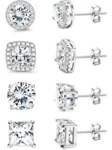 Cubic Zirconia Stud Earrings for Women Men, 18 K Hypoallergenic Sterling Silver Post Earrings, Brilliant Large Simulated Diamond Halo Style