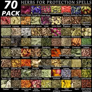 [Spring Mega Kit] 70 Pack Dried Magical Herbs Kit for Wiccan Rituals Spell Casting Candle & Soap Making Pagan Witchcraft Altar Supplies Healing Herbal Set Beginners Wiccan Gift
