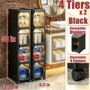 Compact Storage Unit Transparent Visible Door Magnetic Design Foldable No Installation Swivel Wheels Space Saver Organizer