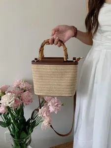 Women's Fashionable Straw Bag, Casual Versatile Bucket Bag for Daily Used, Trendy High-quality Daily Commuting Bag, Girl Shopping Bag, Bucket Bag Handbag, Casual Trendy Purses, Trendy Commuter Bag