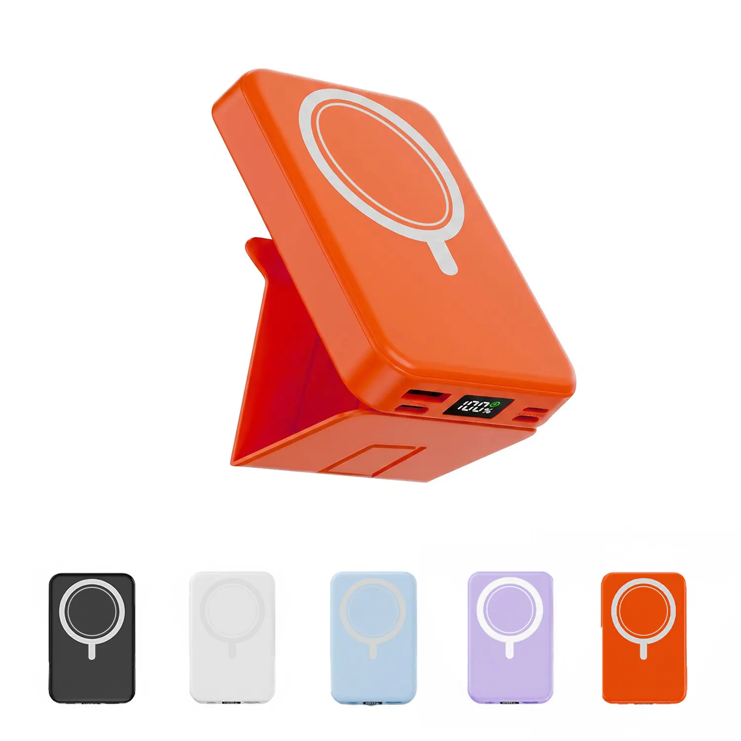 VIL Magnetic Portable Power Bank - 10000mAh Mobile Charger, 22.5W PD Fast Charging, Built-in USB-C, Lightning & Micro USB Cables, Kickstand Holder, LED Display for iPhone 13/17/Android Phones