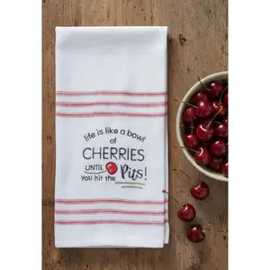 Sweet Cherry Hit the Pits Embroidered Tea Towel