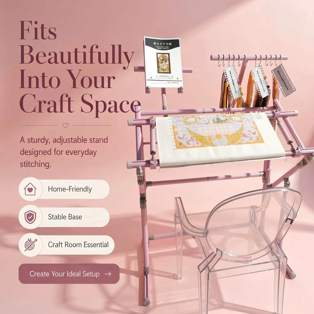 【Full set】4th Gen Adjustable Cross Stitch Stand  | with Phone Holder & Thread Spool | Scroll Frame 50/100/150cm, Tension 18-28cm