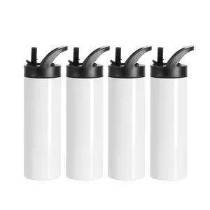 20 OZ Sublimation Water Bottles White with Portable Lid and Straw