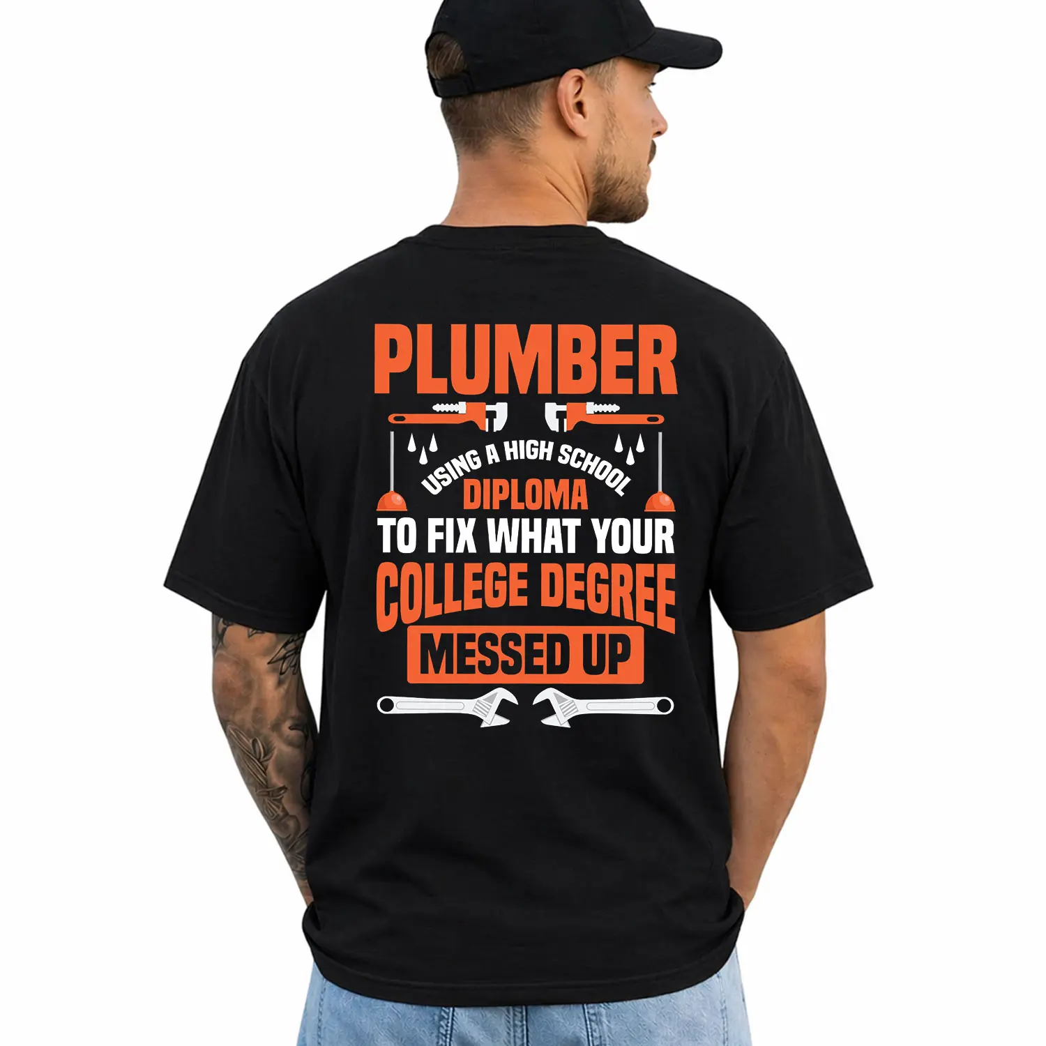 Plumber Shirt, My Diploma Is To Fix What Your College Degree Messed Up Tee, Funny Plumber Graphic T-Shirt, Short Sleeve Printed Graphic Shirt, Daily Casual Cotton Womenswear