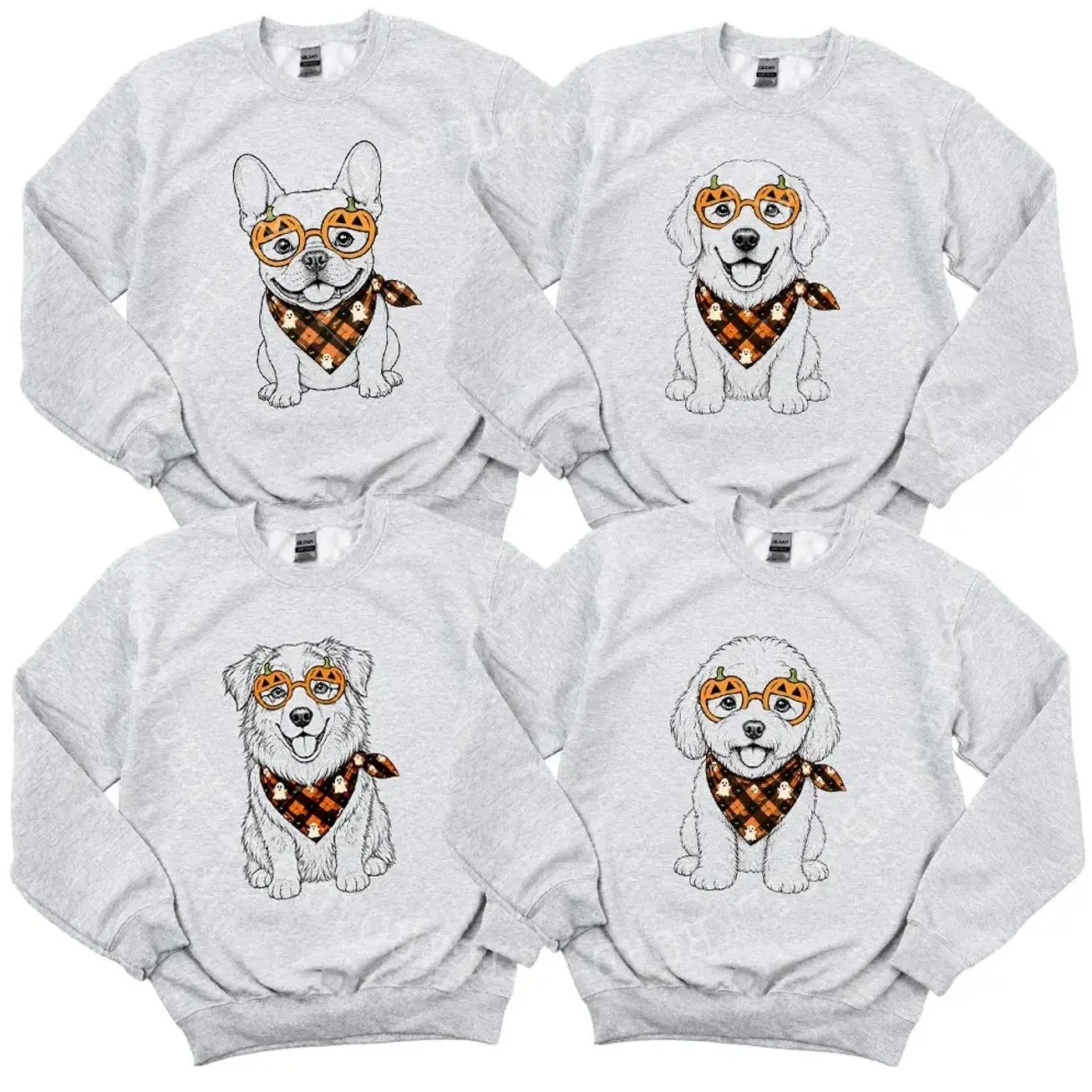 Custom 50+ Dog Breeds Halloween Sweatshirt, Personalized Spooky Dog Crewneck, Cute Pumpkin Dog Graphic Pullover, Dog Mom Gift, Pet Lover Gift , Ash Grey Color - AL UOU