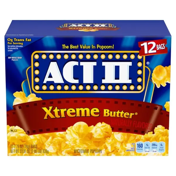 Xtreme Butter Crispy Microwave Popcorn Bags, 2.75oz, 12-Bag Bulk Pack, Halal Food Snacks for Movie Lovers, Adults & All Ages, Watch Party Treats