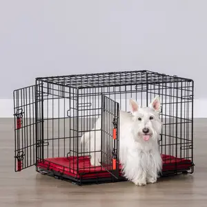 KONG Ultra-Strong Double Door Wire Dog Crate with Divider Panel, 30"L x 19"W x 21"H, Sets Up and Folds Down Easily