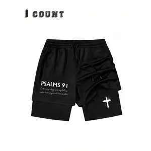 Teen Boys Cross Print Drawstring Waistband Multi-Functional Casual Graphic Shorts, Summer Clothing for Husband Boyfriend, School EssentialsGift