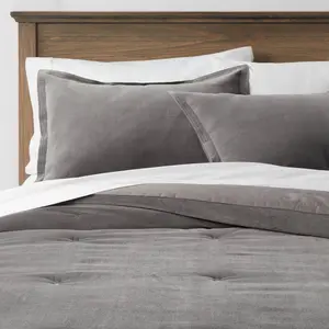 King Cotton Velvet Comforter and Sham Set Charcoal - Threshold: OEKO-TEX Certified, Machine Washable