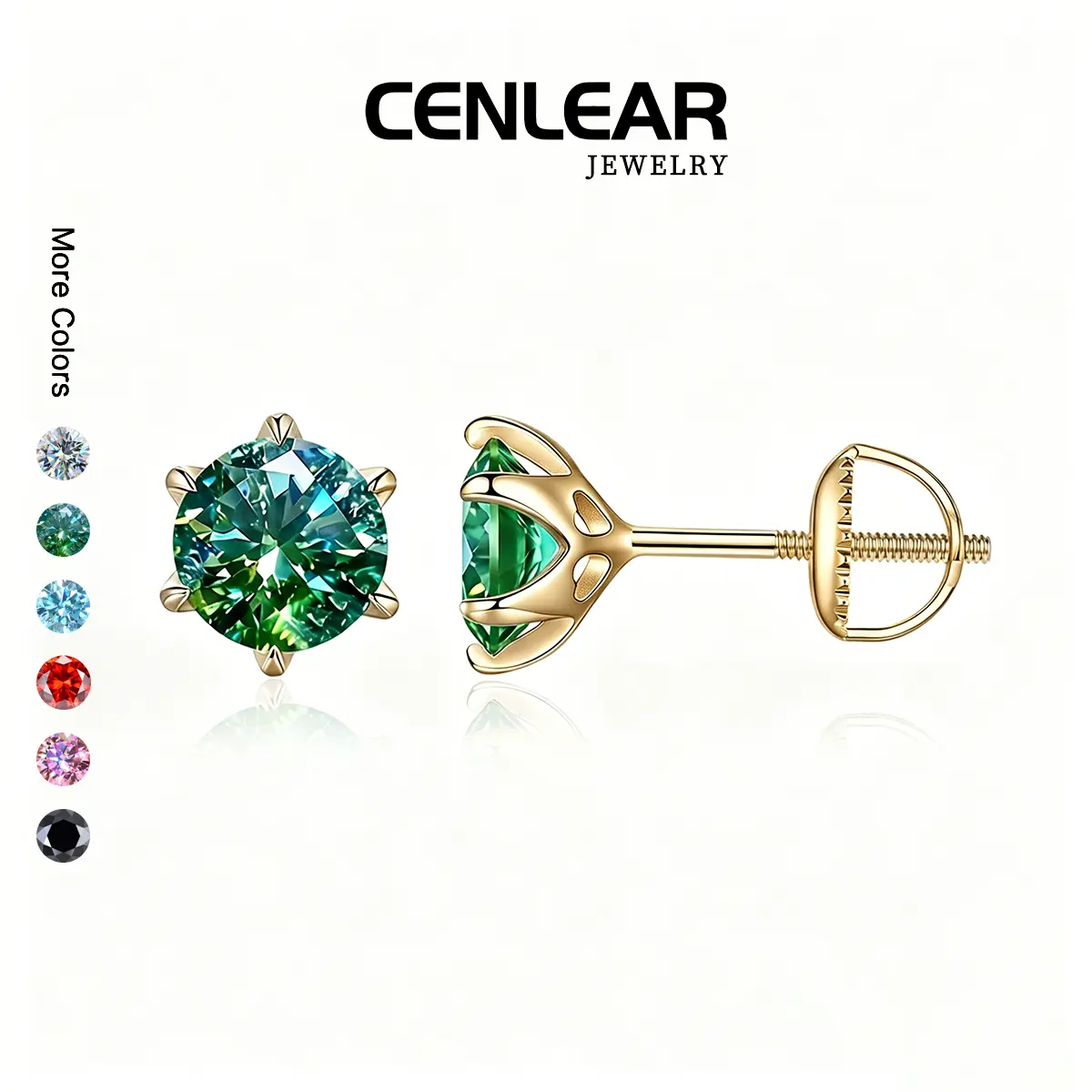 CENLEAR 0.5-3ct Green Moissanite Screw Back Ear Studs, 18 karat Gold Plated Unisex Ethical Jewelry, TikTok Viral Sparkling Gift Earrings, Moissanite Ear Studs