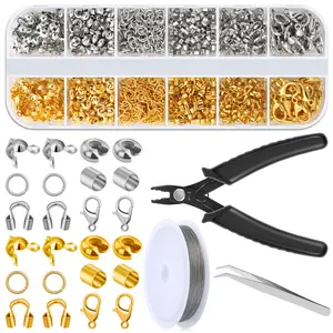 1200 Pcs Crimp Beads Supplies for Jewelry Making, Including Crimp Covers, Crimp Tubes and Wire Guardians, Lobster Clasps, Jump Rings, Crimping Pliers and Beading Wire for Bracelets Making