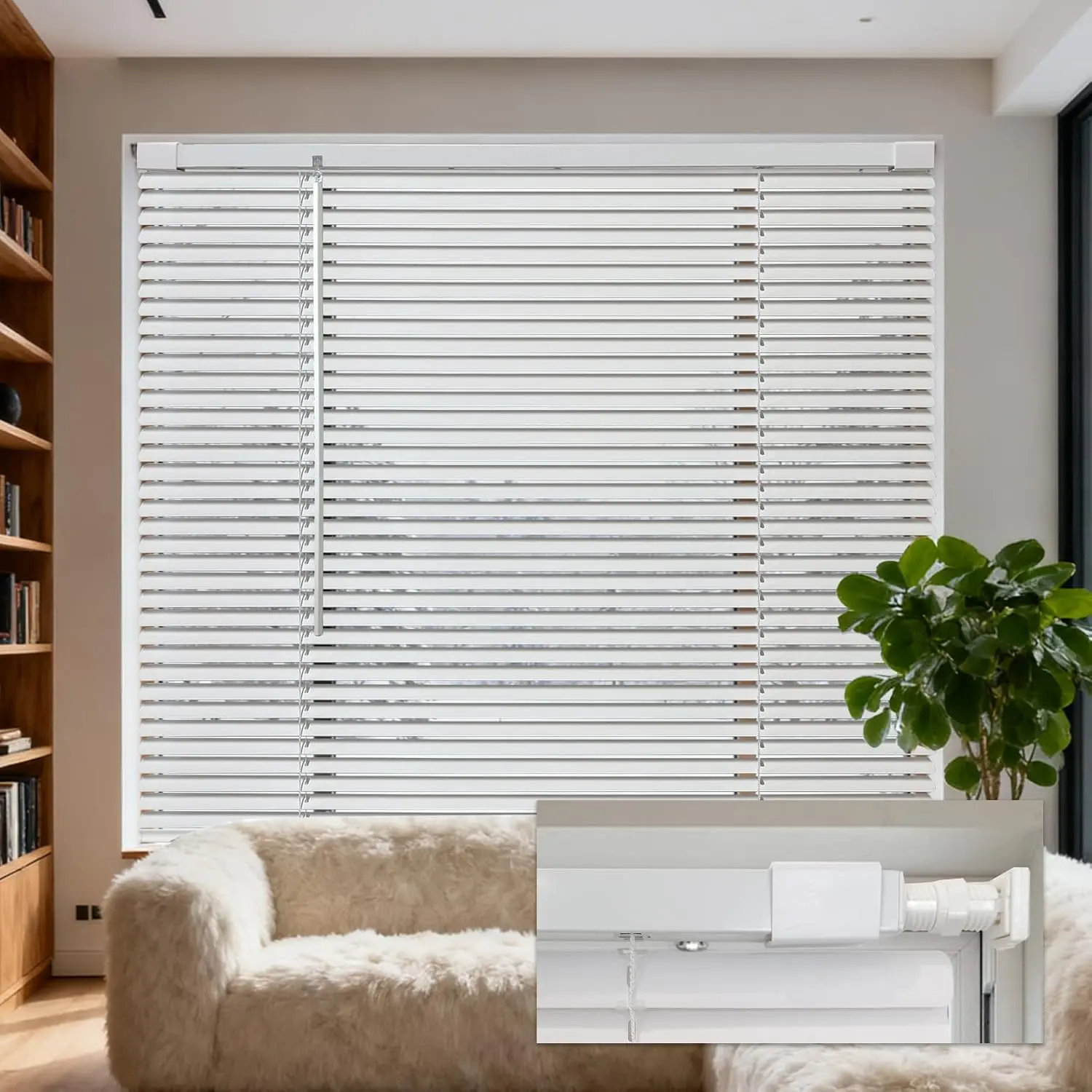 No Tools No Drill 1" Cordless Mini Blinds, Horizontal Light Filtering Blind, Vinyl Blinds for Indoor Windows 45.5" W x 64" H, White.