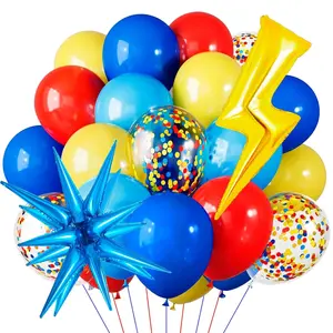 Cartoon Hedgehog-Themed Birthday Party Decor – Red, Blue, Yellow Balloons with Lightning & Star