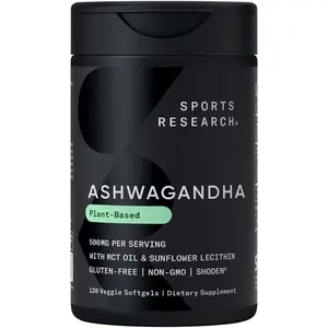 Sports Research® Ashwagandha Softgels with Coconut MCT Oil - Natural Ayurvedic Adaptogen made with Shoden® Ashwa for Relaxation, Calm & Sleep Support - Gluten Free & Vegan Friendly - 120 Count
