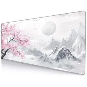 Sakura & Snow Mountain Pattern Mouse Pad, Rectangle Gaming Mouse Pad, Anti-slip Mousepad, Office Desk Keyboard Mouse Mat for Home Office Game Room Desk, Desk Accessories