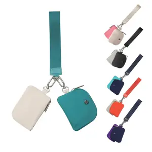 Dual Pouch Wristlet Wallets for Women, Mini Zip Around Wristlet Wallet, Double Pocket Wrist Wallet Portable Coin Purse Zipper