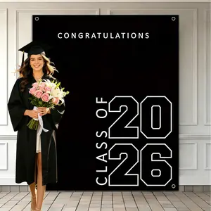5x6ft Black Graduation Banner| Class of 2026 Congrats Backdrop for Graduation Party Supplies, Durable Polyester Wall Decor for High School & College