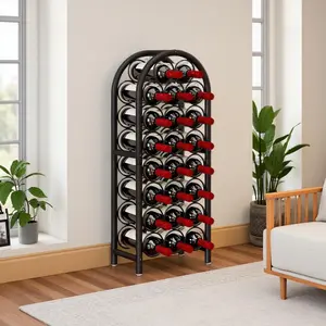 SUOERNUO Freestanding Metal Wine Rack 23 Bottles Capacity with Adjustable Foot Pad & 5 Pillars for Stability Space-saving Organizer for Bar Wine Cellar Kitchen Liquor Cabinet