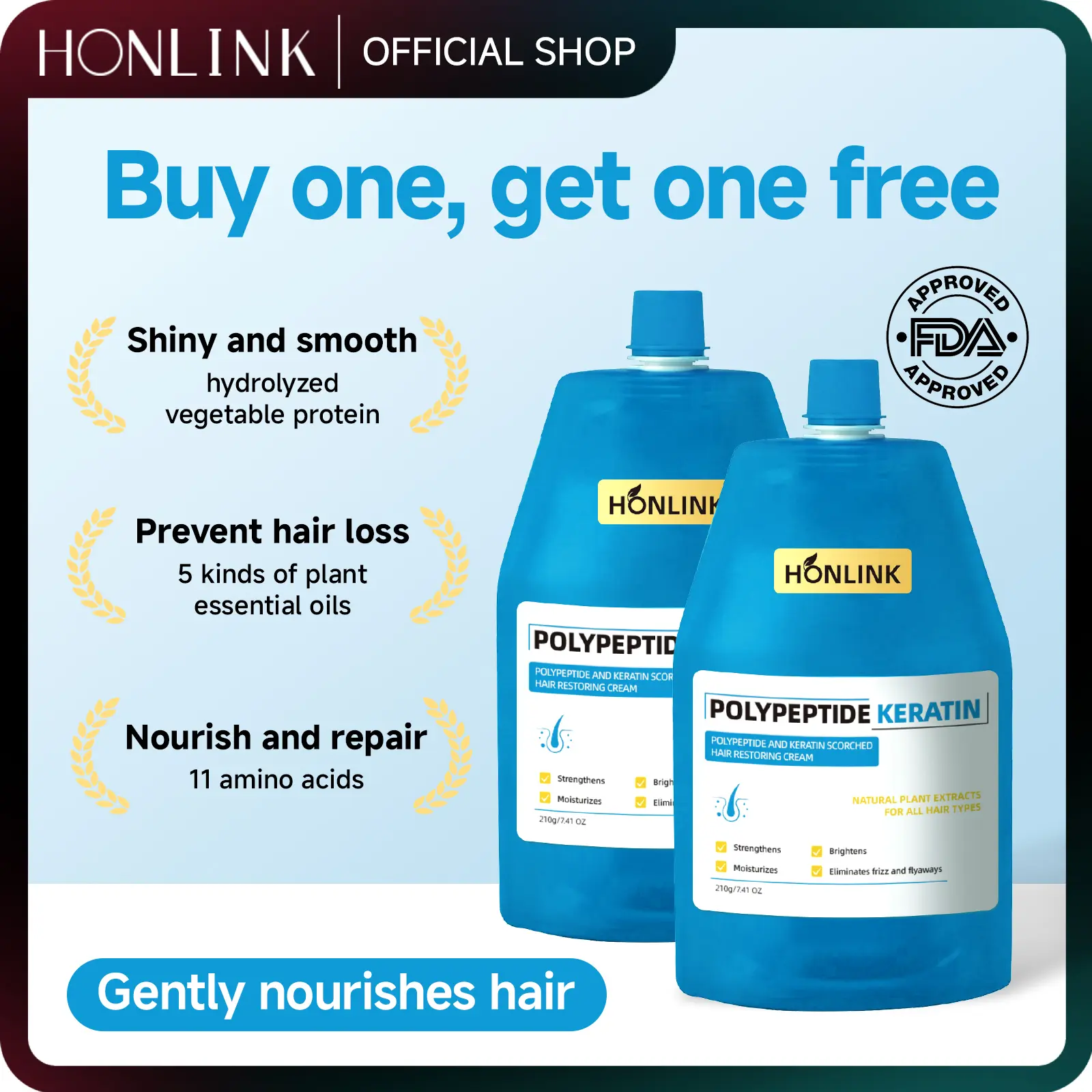 【Buy 1 get 2】HONLINK Keratin & Polypeptide Restoring Cream - Salon Care for Nourishing, Hydrating & Frizz Control