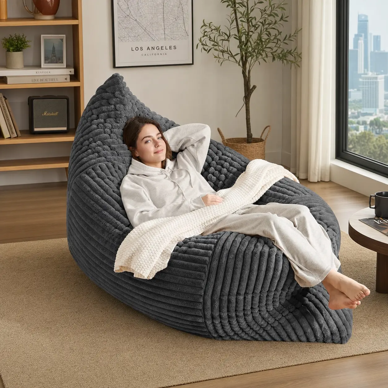 Modern 3-in-1 Convertible Oversized Bean Bag Chair - Memory Foam Floor Sofa Bed with Washable Cover for Bedrooms, Dorm Rooms, Gaming Rooms, Suitable for Adults & Kids by Sohochic, Two People